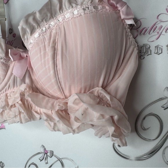 La senza bra love ruffle frilly bows ribbon 🎀 pink white striped tiered babydoll - Picture 10 of 14